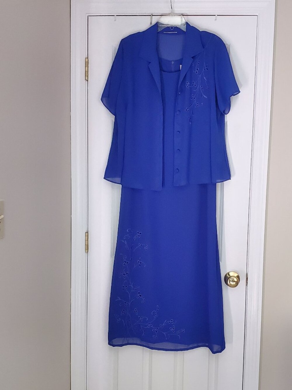 Studio 1 Long Sleeveless Dress with Sheer Button Short Sleeve Jacket